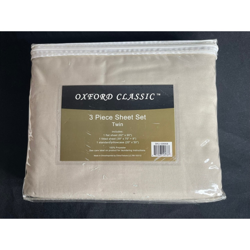Oxford Classic Twin 3 Piece Sheet Set Tan Beige Polyester SKU 436908 New